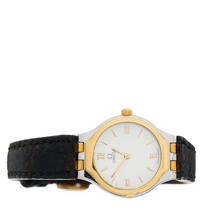 Omega Stainless Steel 18K Yellow Gold Alligator 23mm De Ville Quartz Watch White 595.0101 2 of 4