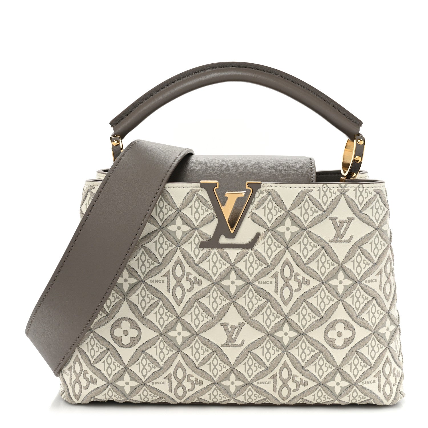 Louis Vuitton Calfskin Since 1854 Embroidered Capucines BB Ecru Taupe 1 of 13