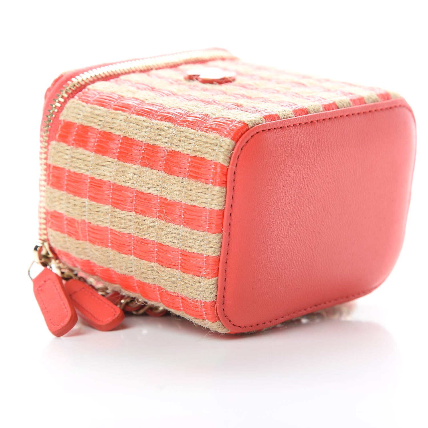 Chanel Raffia Jute Striped Mini Vanity Case With Chain Red Beige 9 of 11