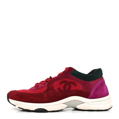 Chanel Suede Calfskin CC Sneakers 40 Burgundy Red 1 of 9