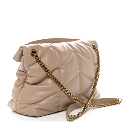 Saint Laurent Lambskin Quilted Medium Loulou Puffer Monogram Chain Satchel Dark Beige 3 of 11