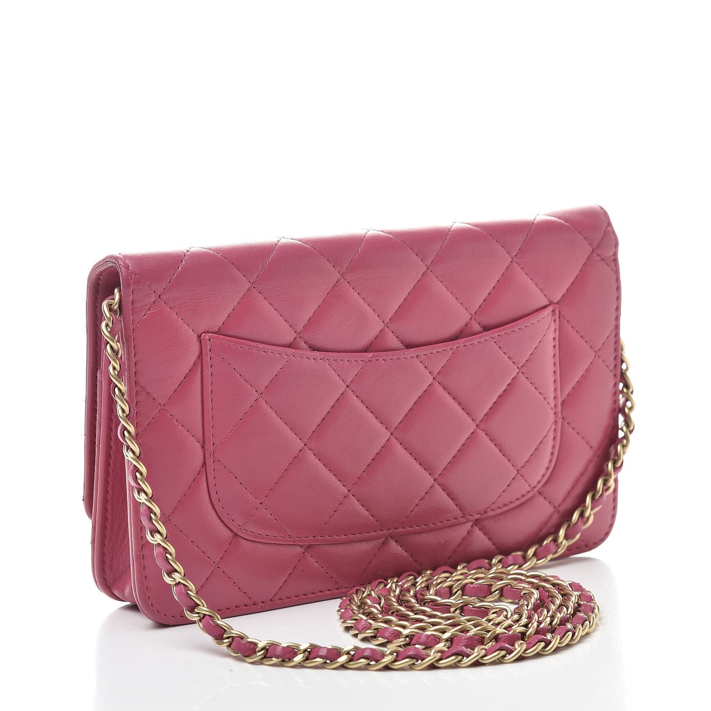 Lambskin Quilted Wallet On Chain WOC Pink
