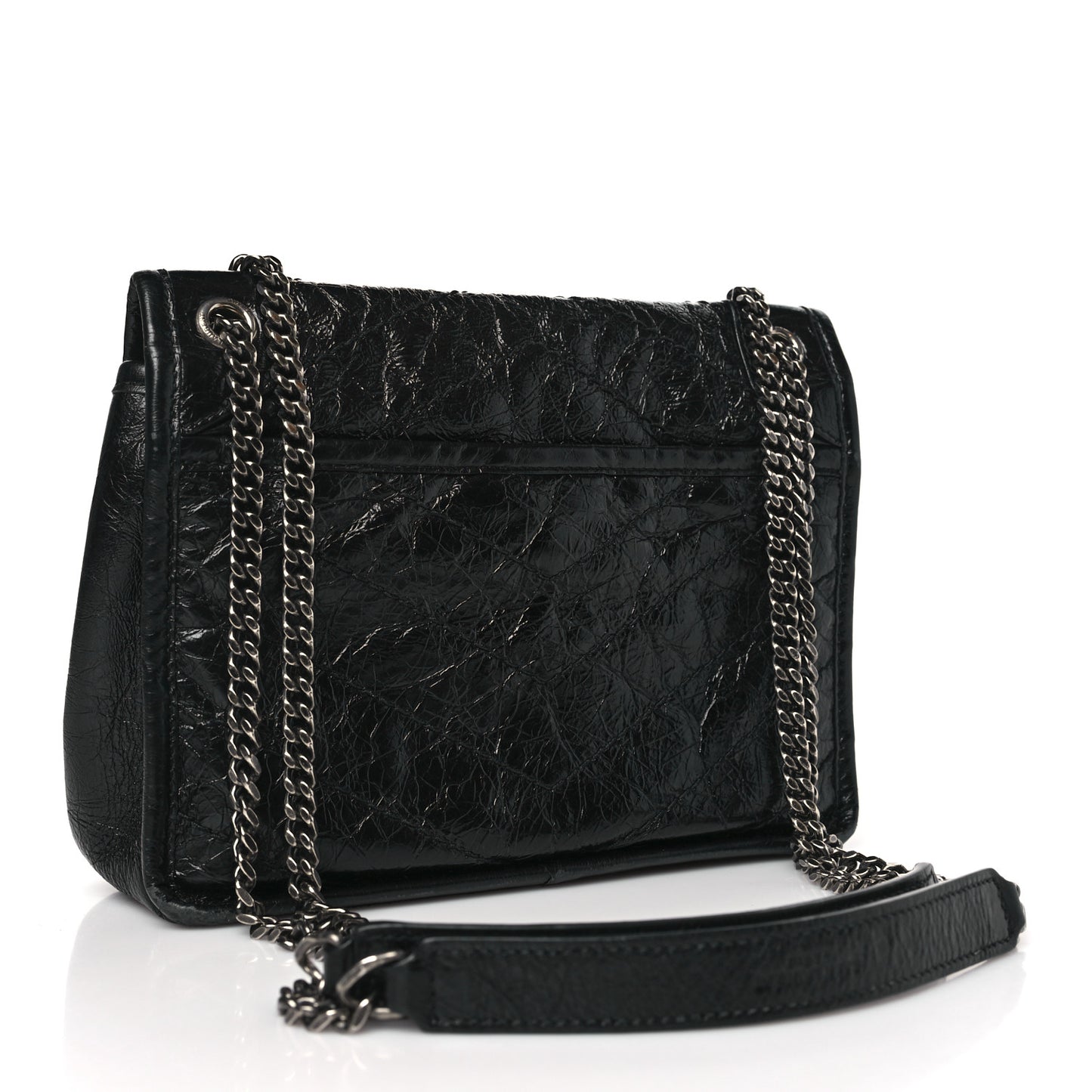 SAINT LAURENT Crinkled Calfskin Matelasse Monogram Baby Niki Chain Satchel Black