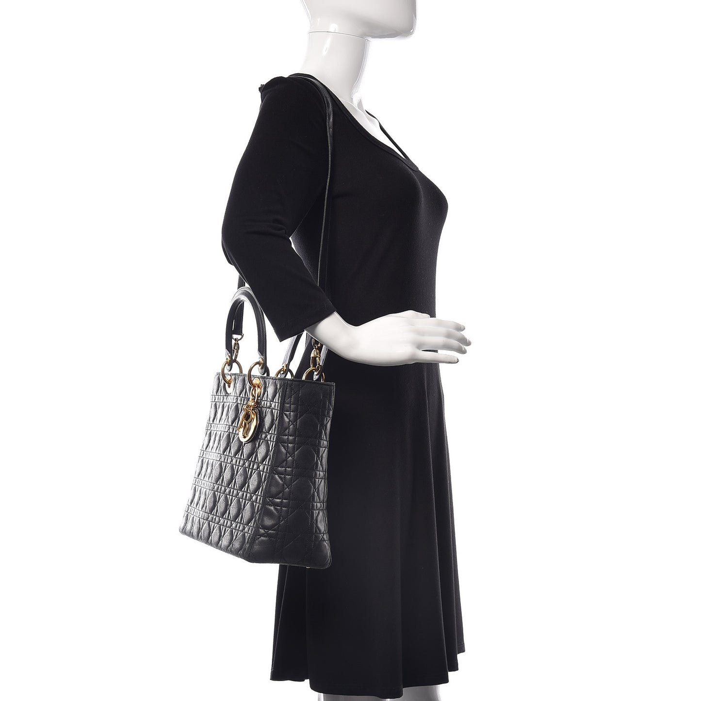 Lambskin Cannage Large Lady Dior Black