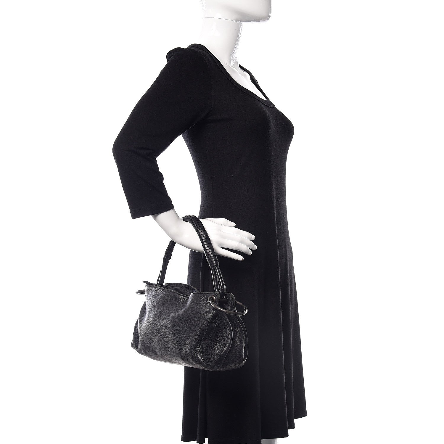 Bottega Veneta Cervo Deerskin Ring Shoulder Bag Black 2 of 12