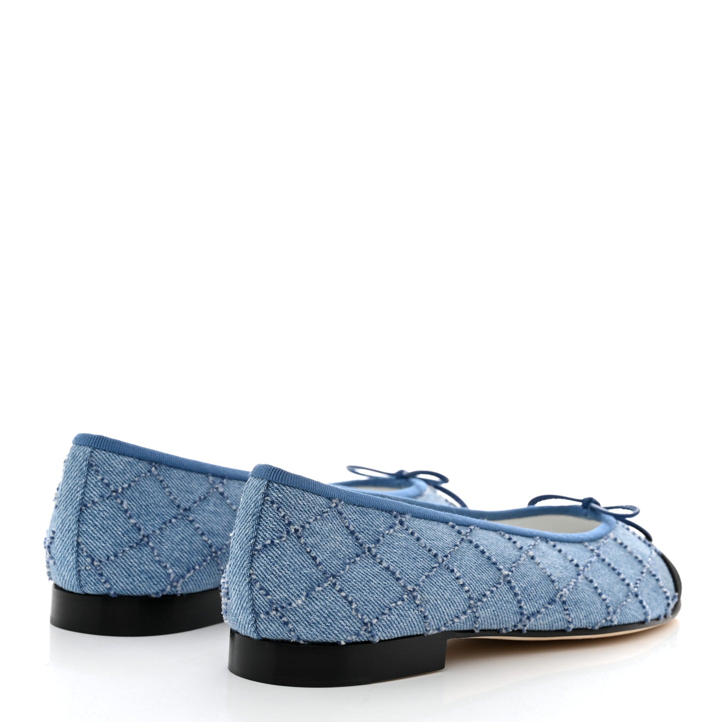 Denim Quilted Grosgrain Cap Toe Ballerina Flats 39.5 Dark Blue Black