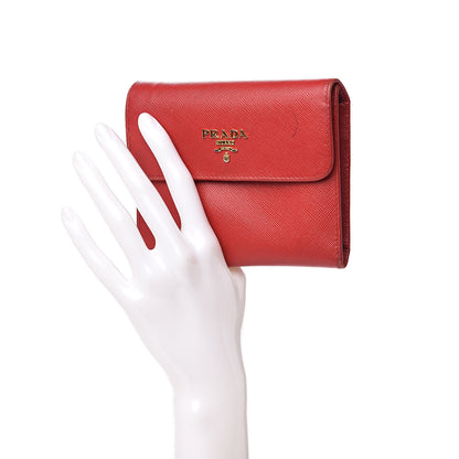 Prada Saffiano Metal Flap Wallet Fuoco 2 of 14