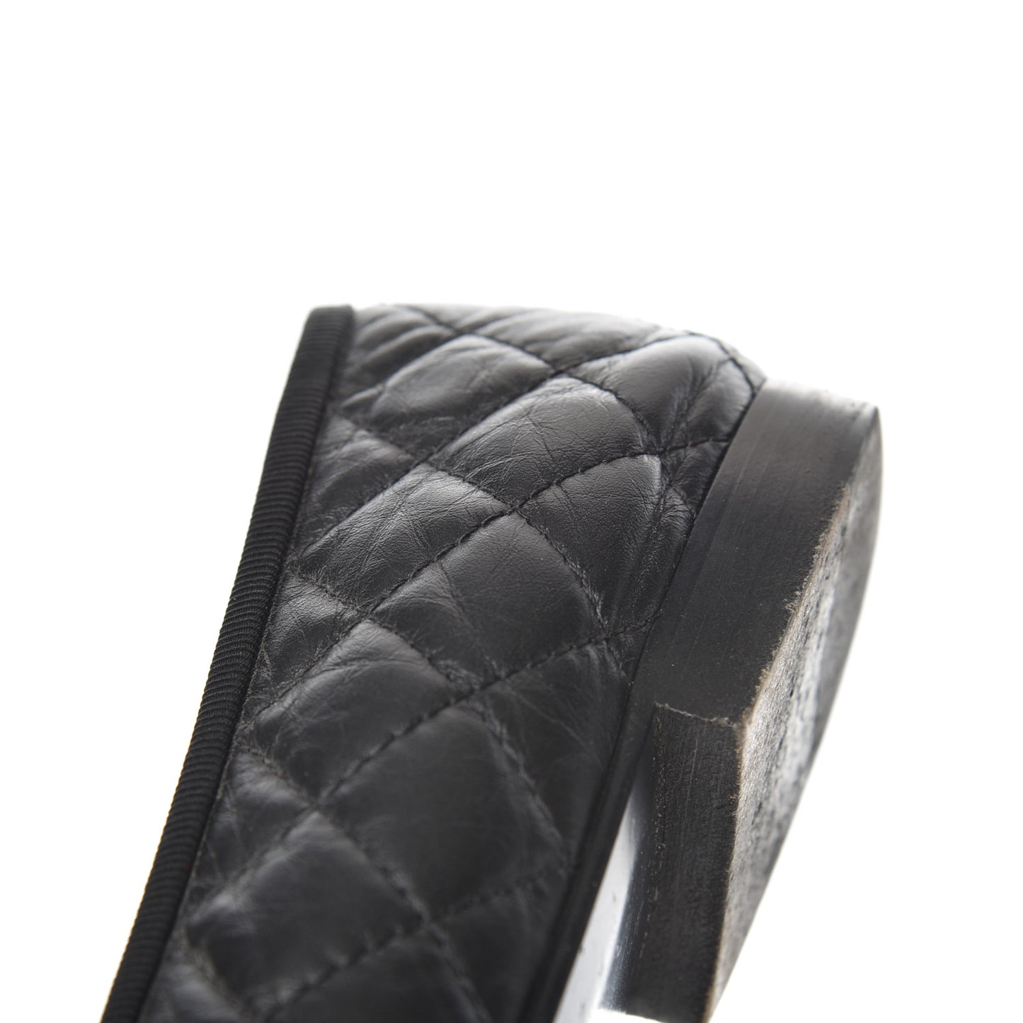 Aged Calfskin Quilted CC Cap Toe Ballerina Flats 38.5 Black
