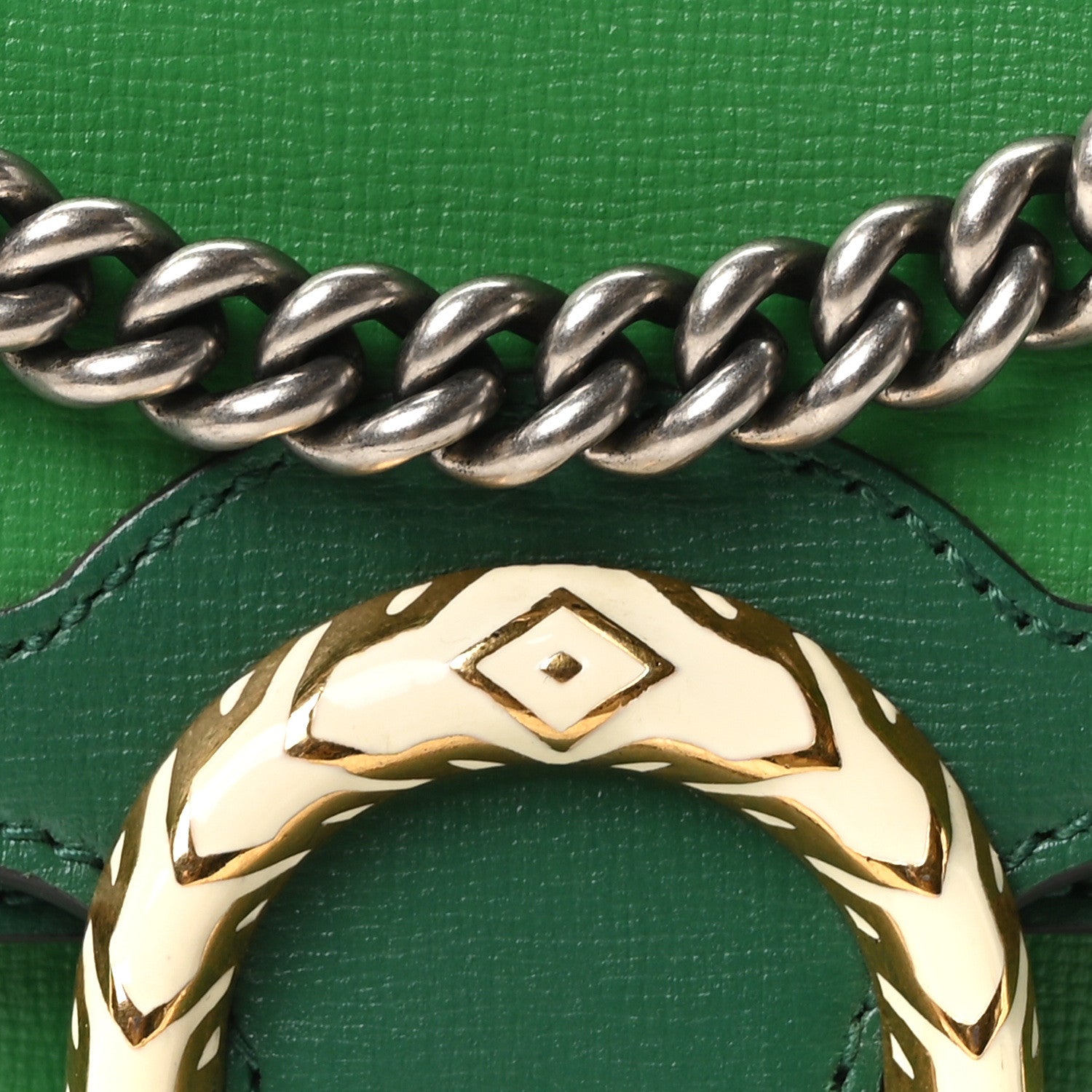 Gucci Azalea Calfskin Enamel Small Dionysus Shoulder Bag New Shamarock Emerald Off White 8 of 10