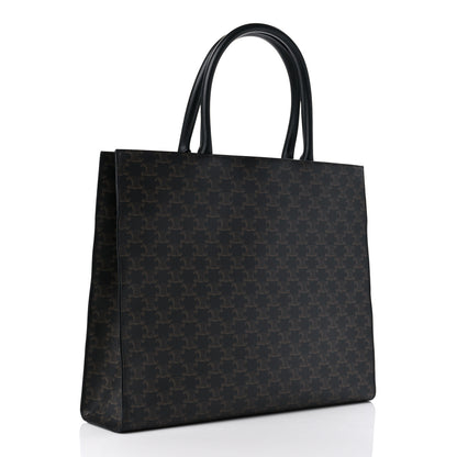 Celine Triomphe Canvas Calfskin Horizontal Cabas Black 3 of 10