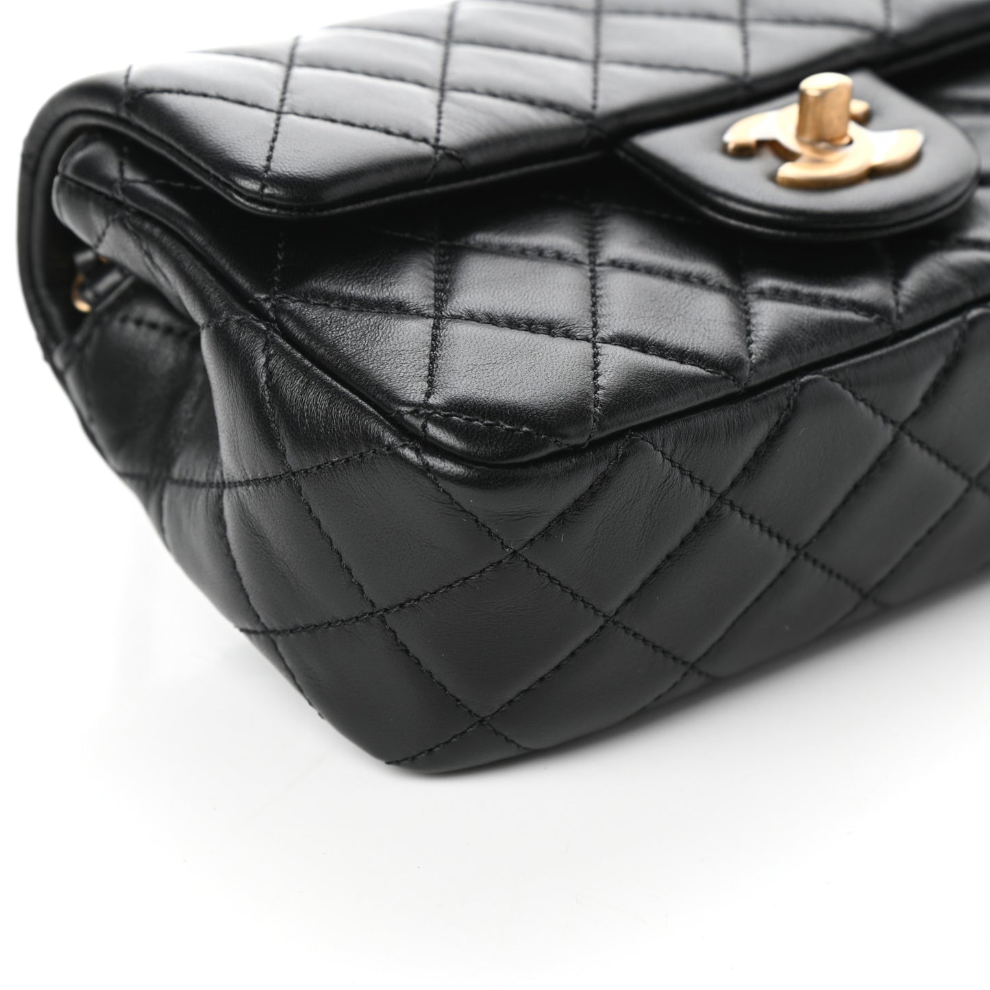 Lambskin Quilted Mini Rectangular Pearl Crush Flap Black