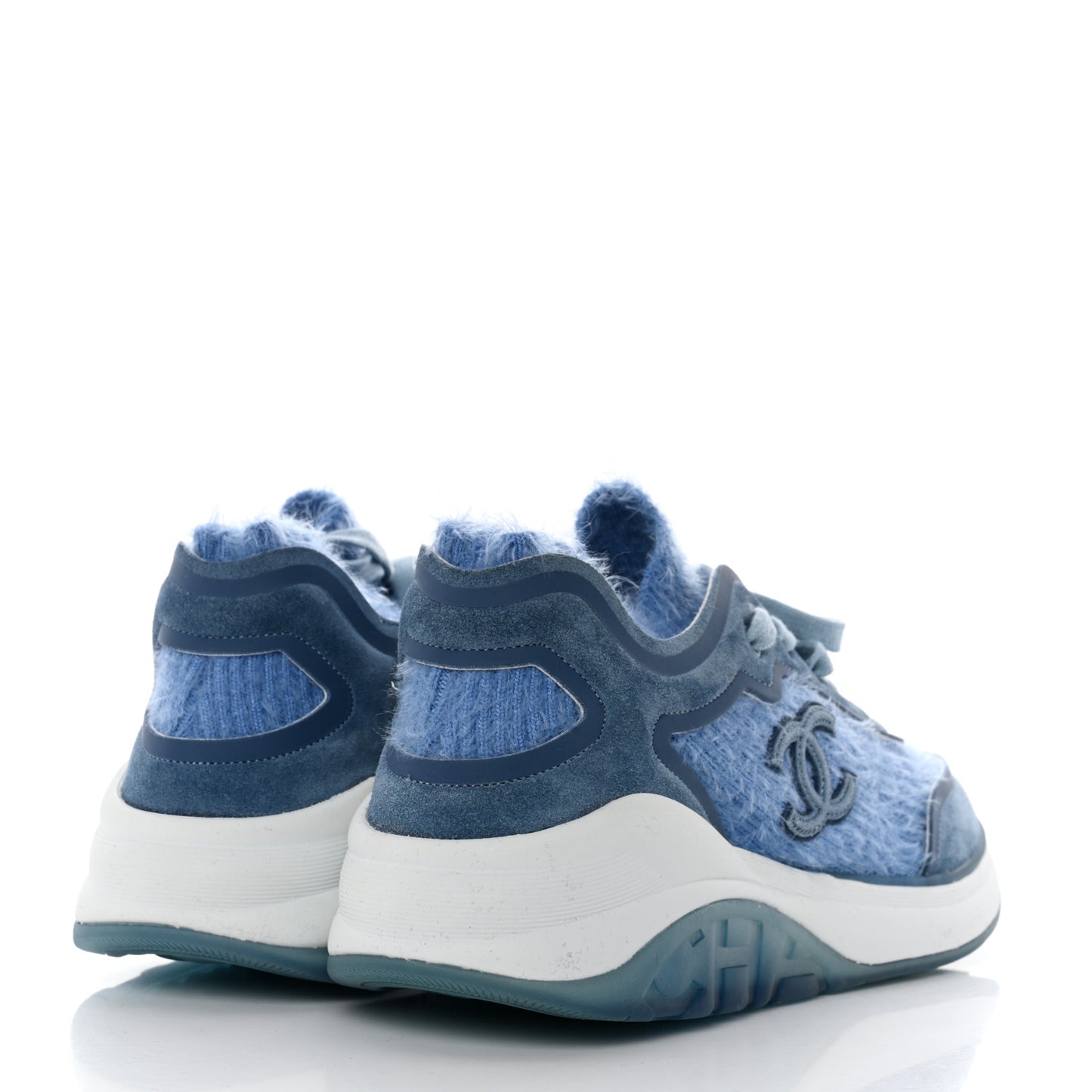 Suede Calfskin Stretch Fabric CC Sneakers 40 Light Blue