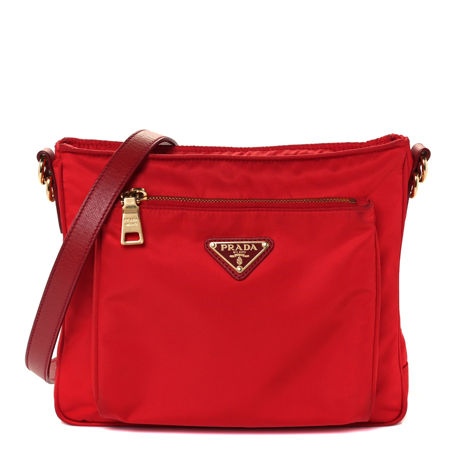Prada Tessuto Nylon Saffiano Pocket Messenger Bag Red 1 of 10