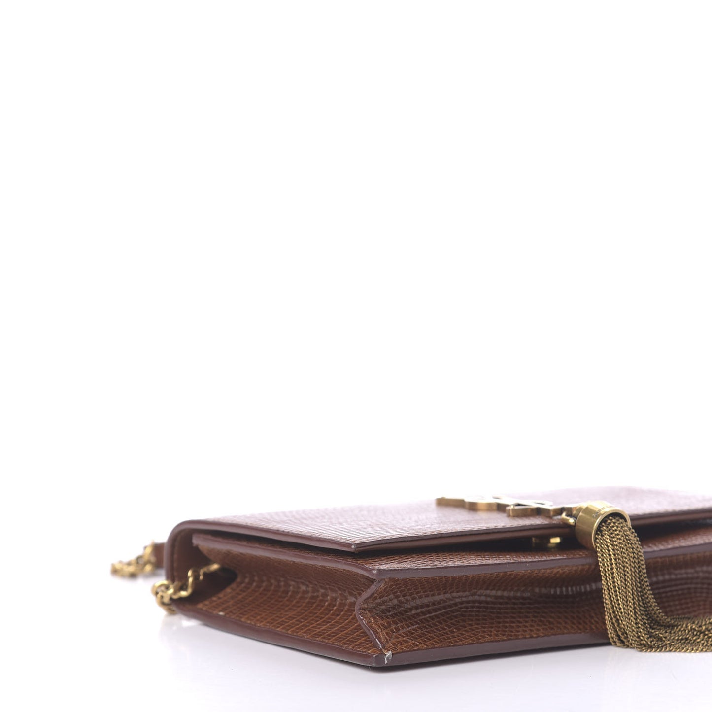 Lizard Kate Monogram Tassel Chain Wallet Cognac