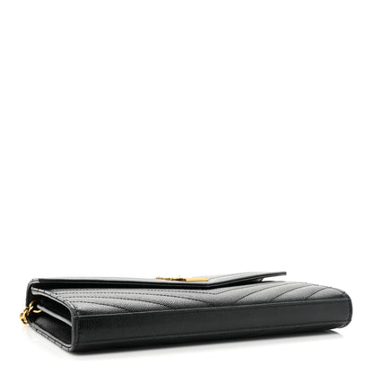 Saint Laurent Grain De Poudre Matelasse Chevron Monogram Chain Wallet Black 4 of 17