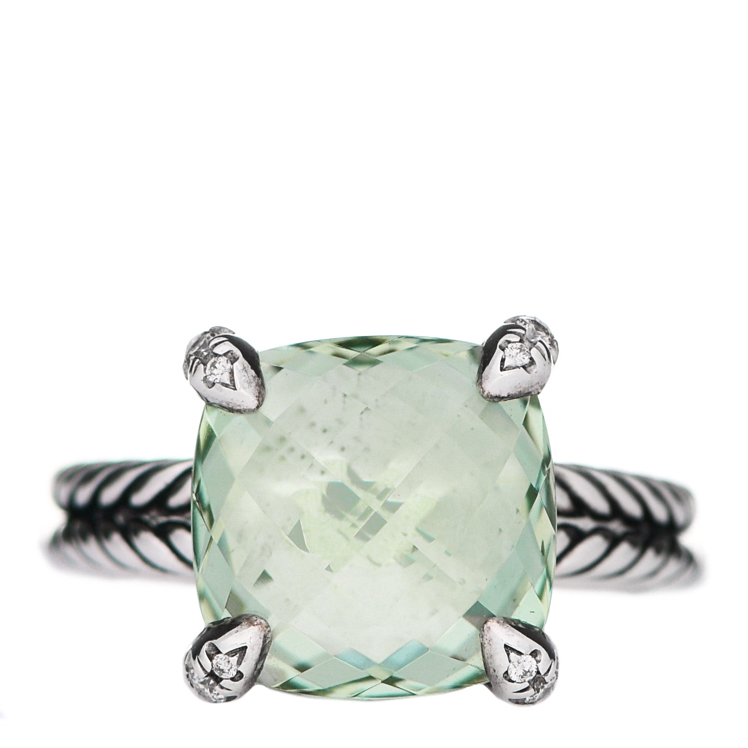 David Yurman Sterling Silver Diamond Prasiolite 11mm Chatelaine Ring 52 6 1 of 5