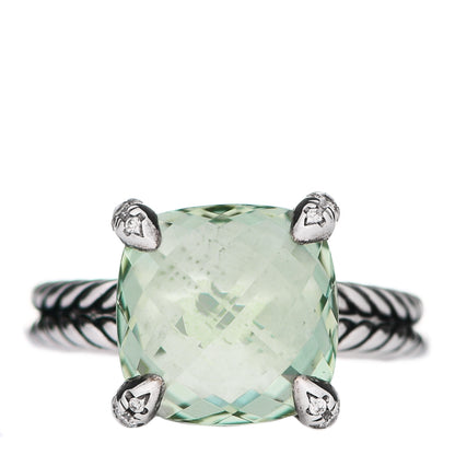 David Yurman Sterling Silver Diamond Prasiolite 11mm Chatelaine Ring 52 6 1 of 5