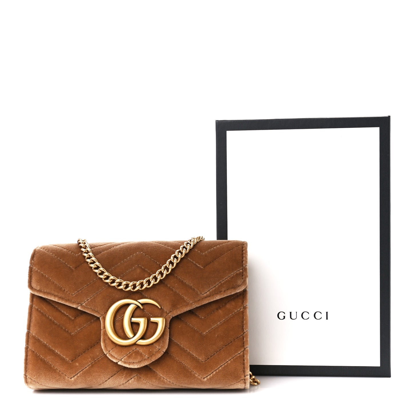 Velvet Matelasse GG Marmont Chain Wallet Taupe