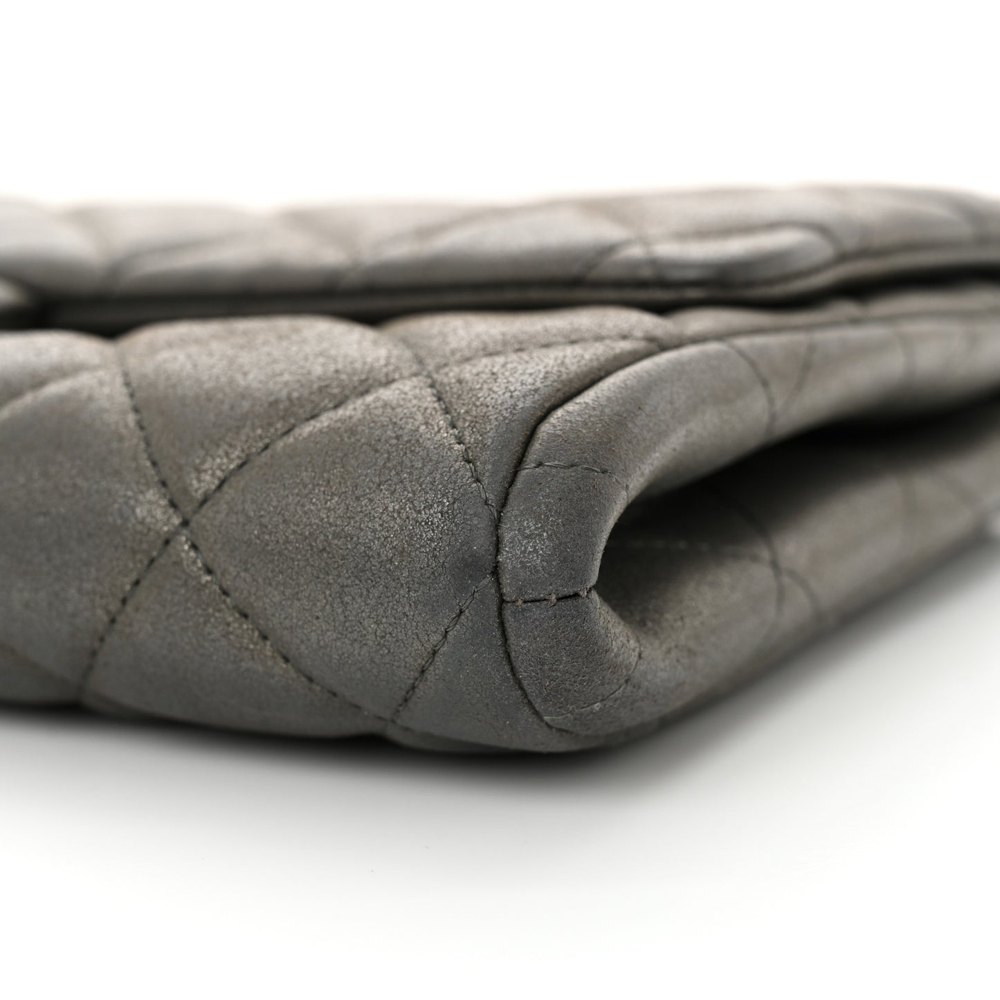 Iridescent Calfskin Quilted Clutch with Chain Flap Dark Grey