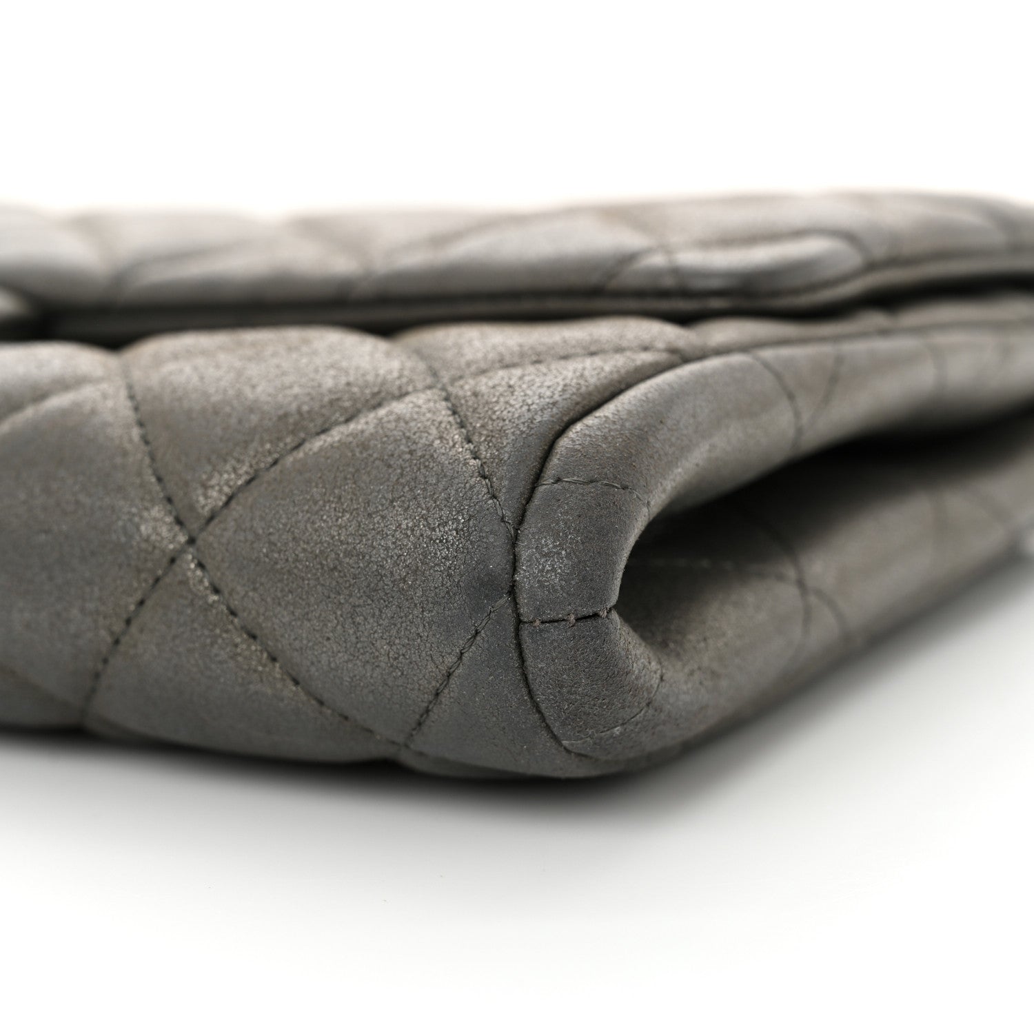 Chanel Metallic Calfskin Quilted Clutch With Chain Flap Charcoal Grey 10 of 12