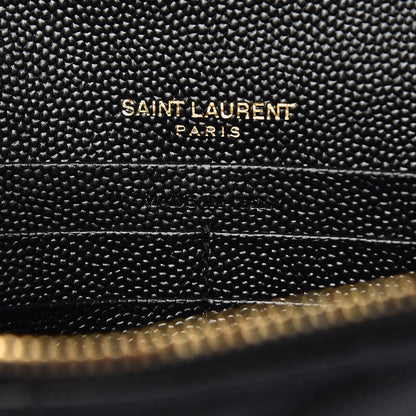 Saint Laurent Grain De Poudre Matelasse Chevron Monogram Envelope Chain Wallet Black 6 of 10