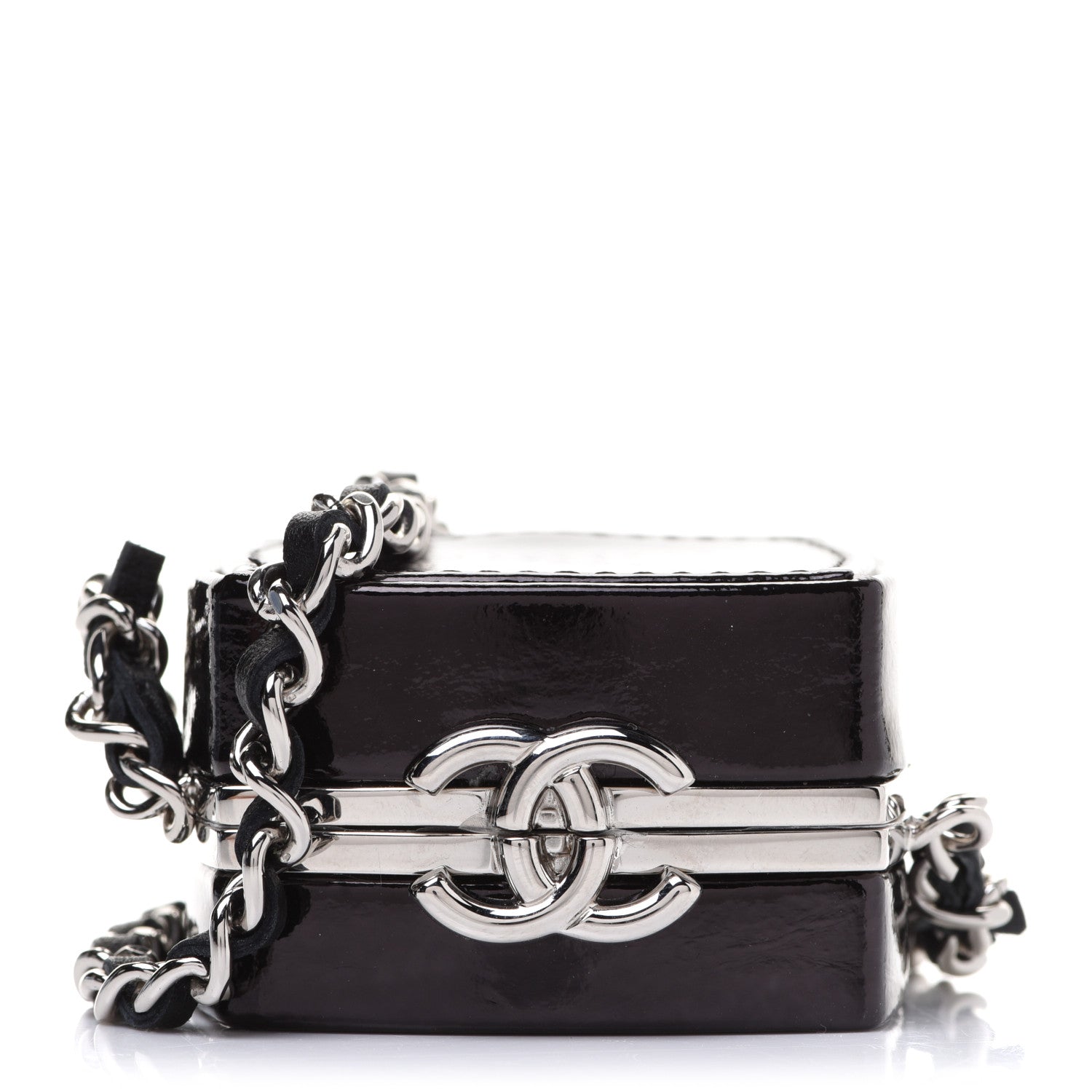 Chanel Patent Goatskin Quilted Clutch With Chain Black 1 of 9
