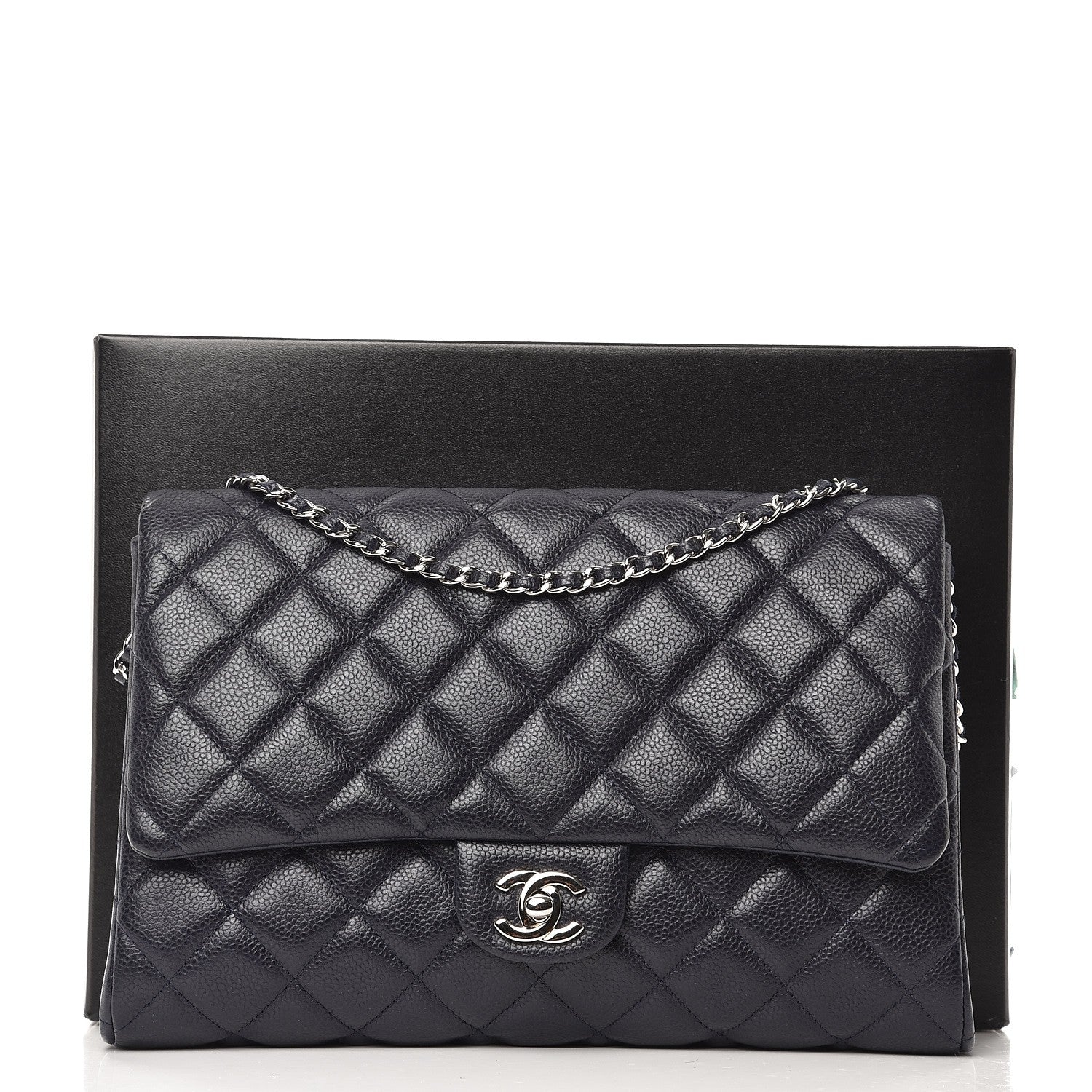 Chanel Caviar Clutch with Chain Flap Navy Blue 8 of 8