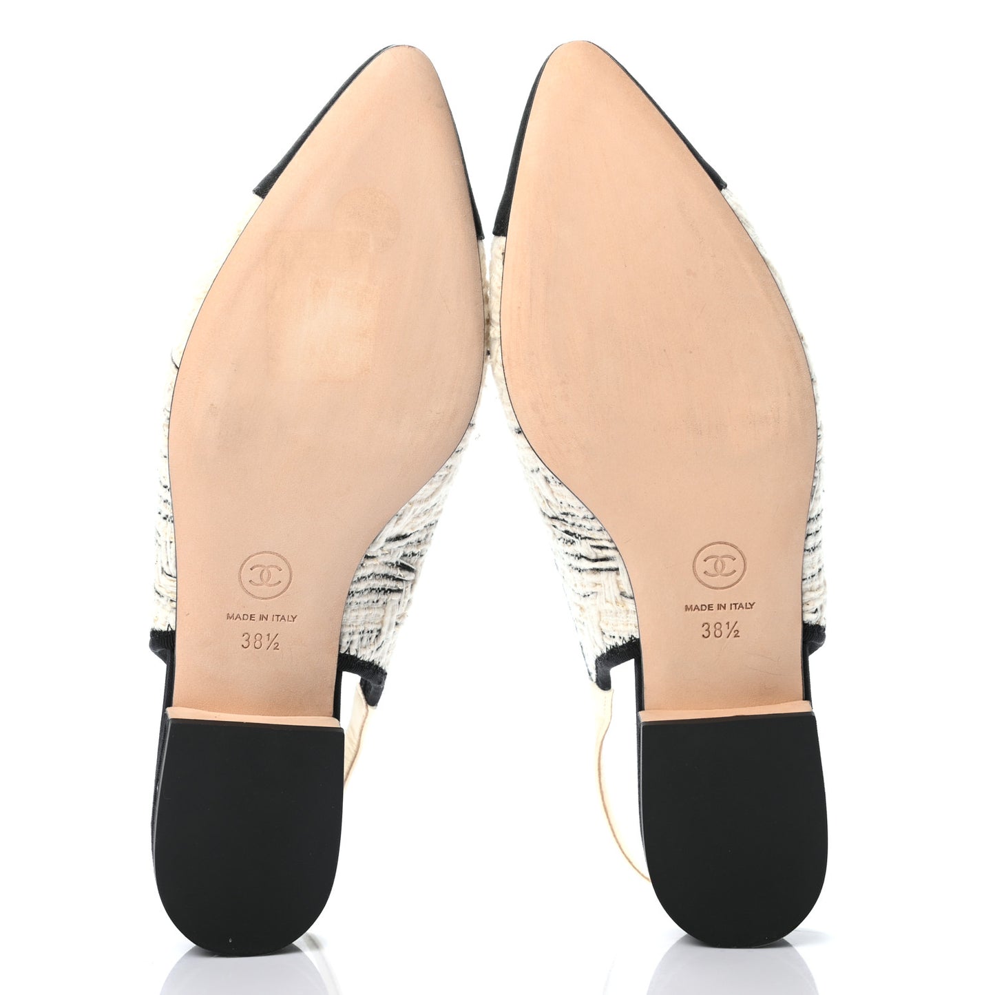 Tweed Cap Toe CC Slingback Flat 38.5 Ecru Black