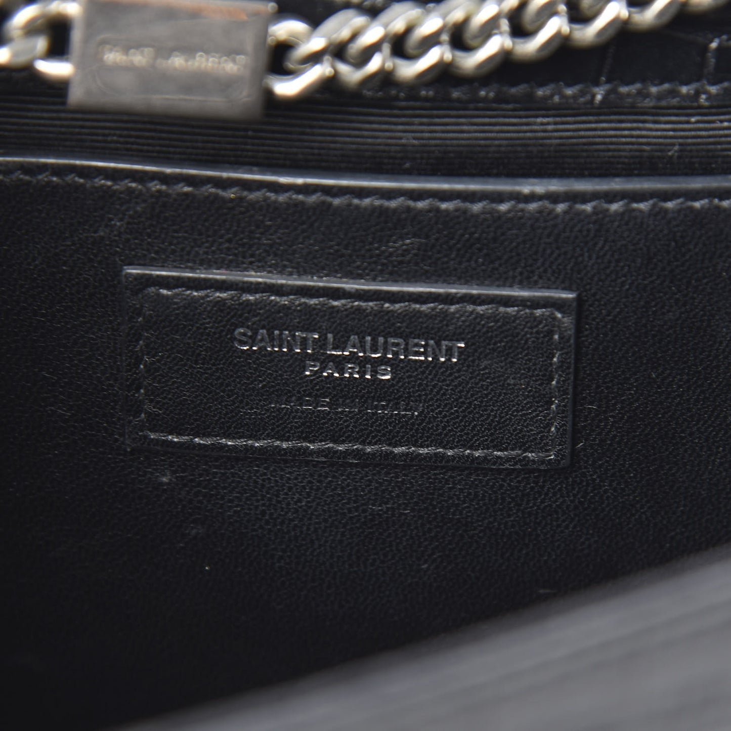 Calfskin Crocodile Embossed Medium Classic Monogram Kate Tassel Satchel Black