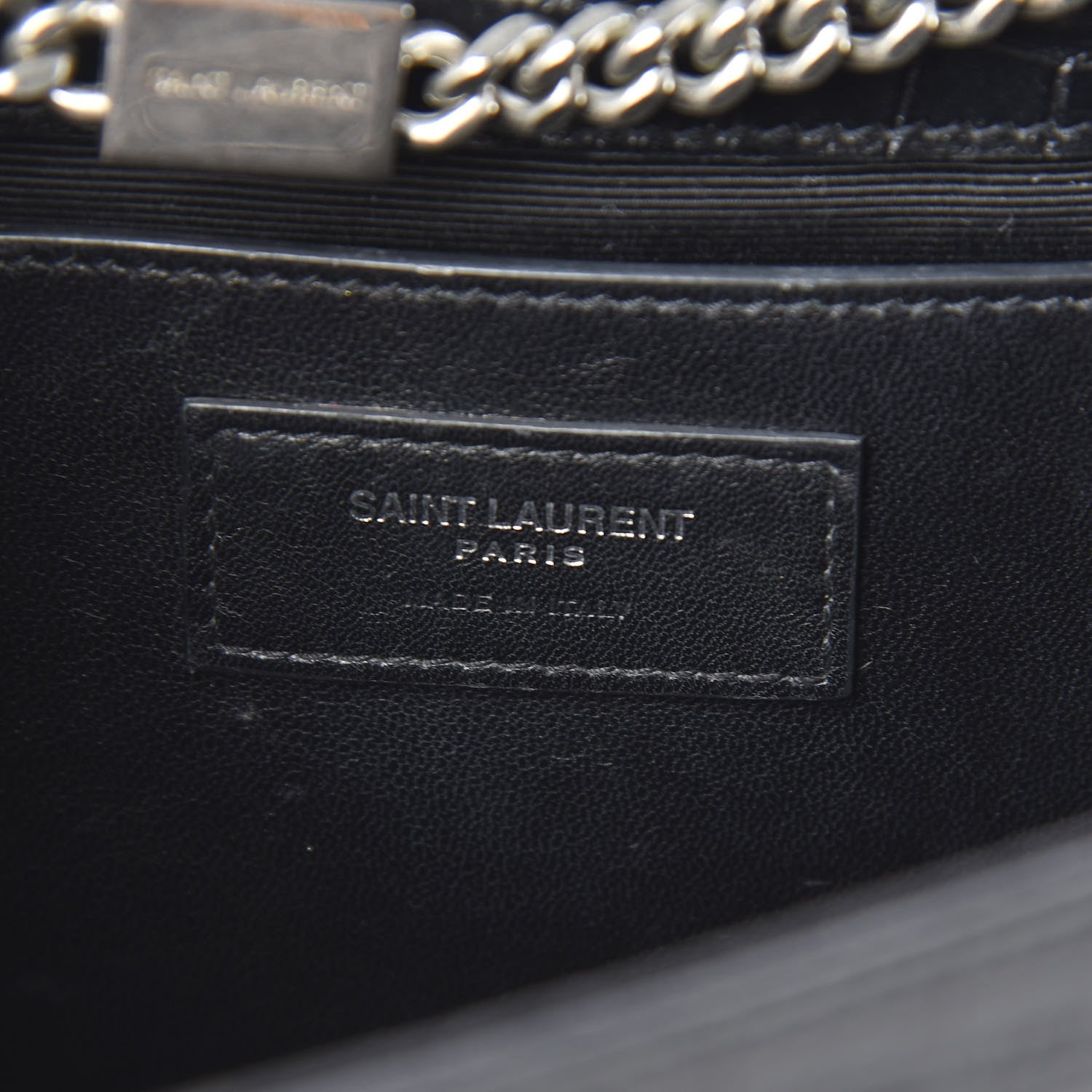 Saint Laurent Calfskin Crocodile Embossed Medium Classic Monogram Kate Tassel Satchel Black 5 of 10