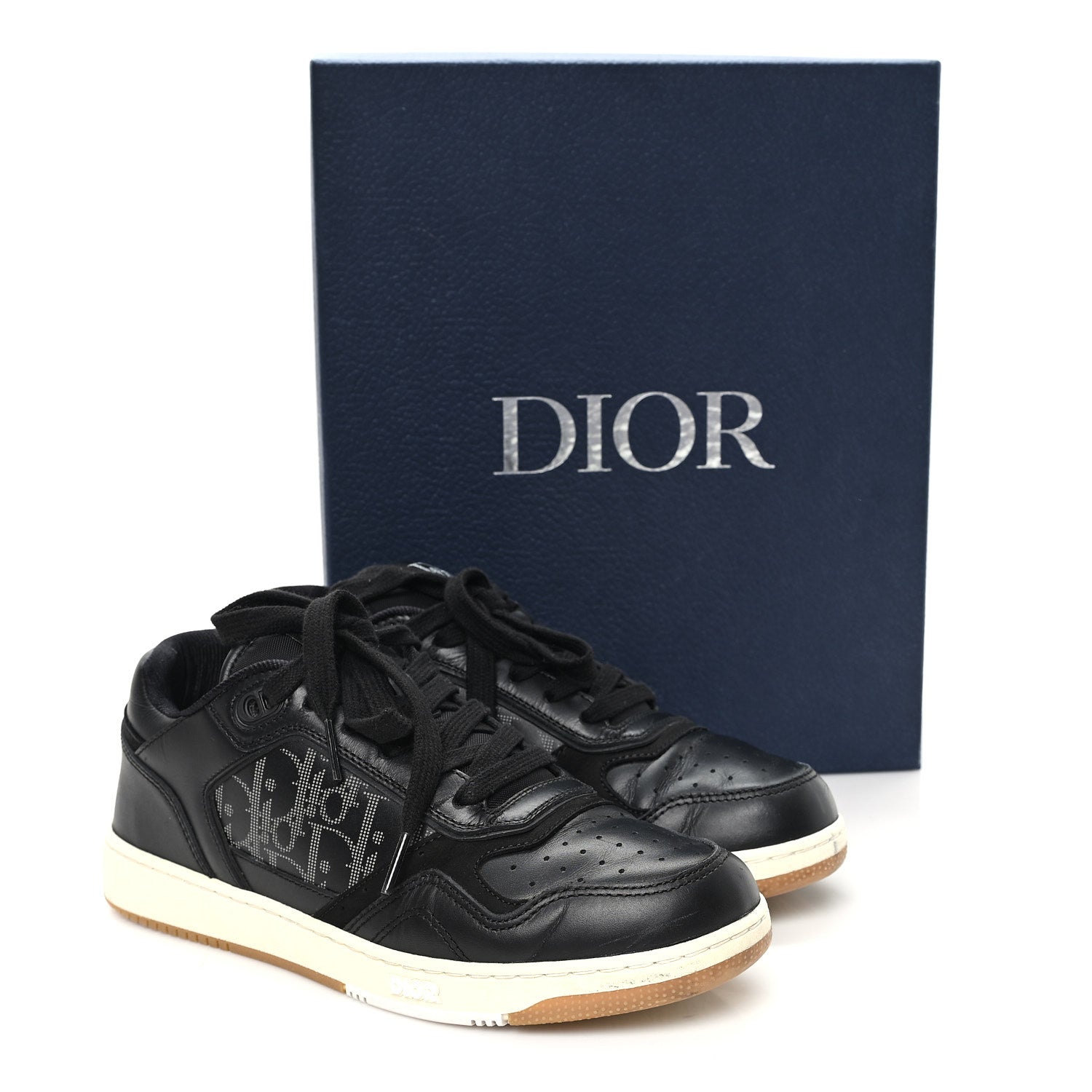 Christian Dior Smooth Calfskin Oblique Perforated Mens B27 Low Top Sneakers 39 Black Grey 10 of 10