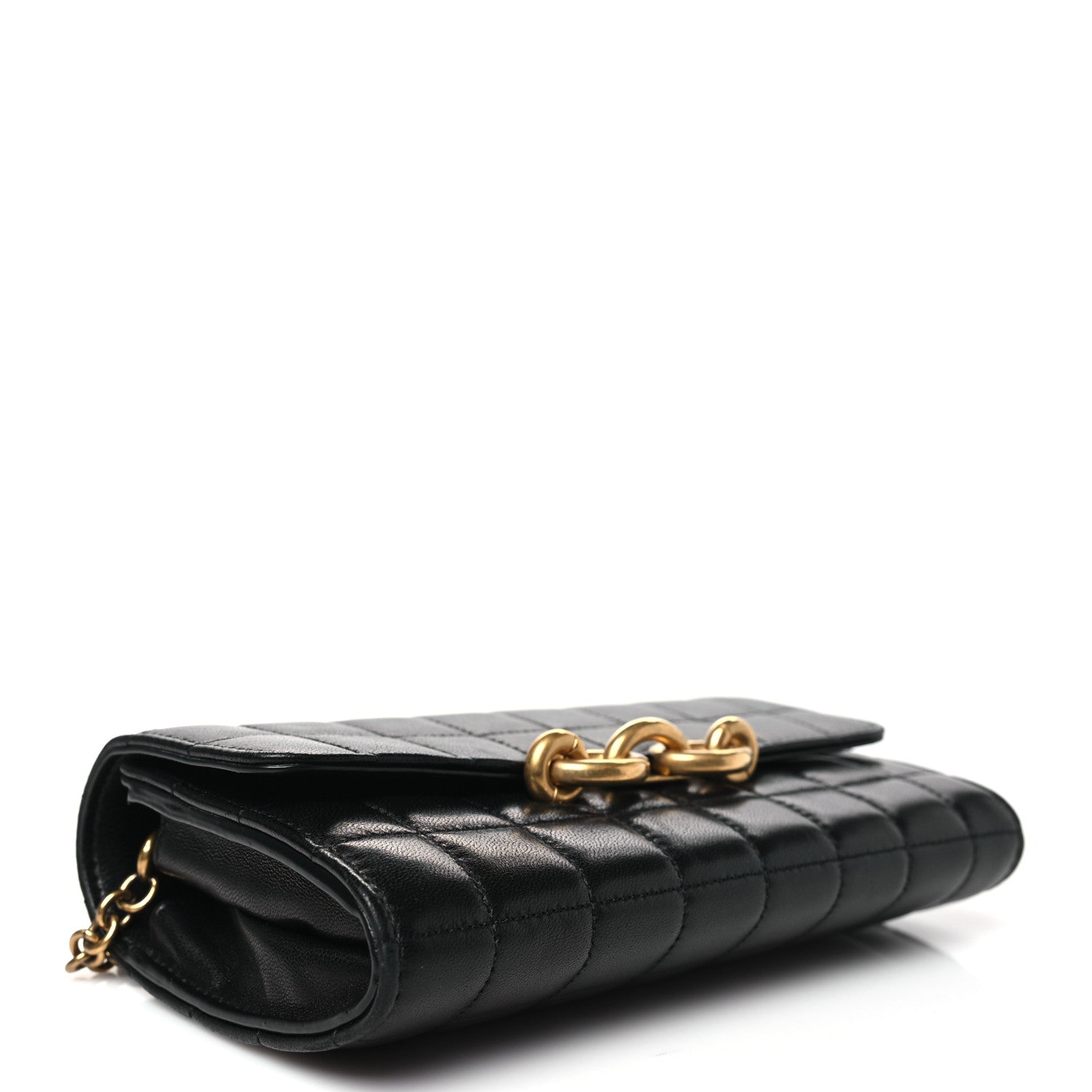 Saint Laurent Lambskin Carre Quilted Le Maillon Wallet On Chain Black 4 of 10