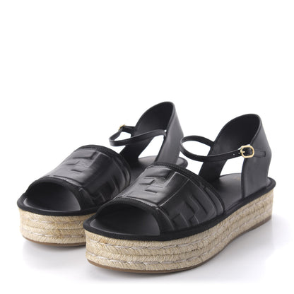 Fendi Nappa FF Embossed Espadrille Platform Sandals 38.5 Black 3 of 8