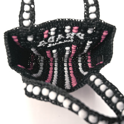 Prada Raffia Wood Bead Embroidered Logo Tote Bag Black 5 of 10