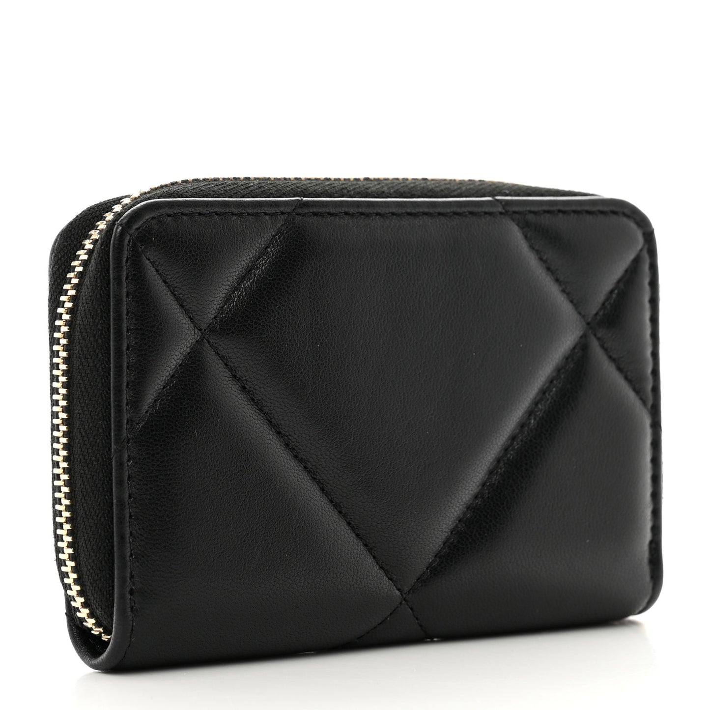 Lambskin Quilted Chanel 19 Zip Around Coin Purse Wallet Black