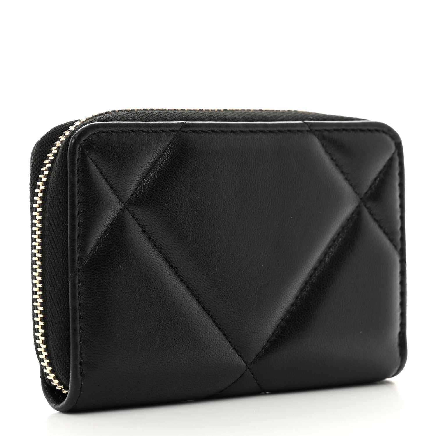 Chanel Lambskin Quilted Chanel 19 Zip Around Coin Purse Wallet Black 3 of 7