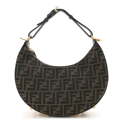 Fendi Fabric Jacquard Vitello Grace FF 1974 Small Fendigraphy Hobo Bag Tobacco Moro Ebano 1 of 11