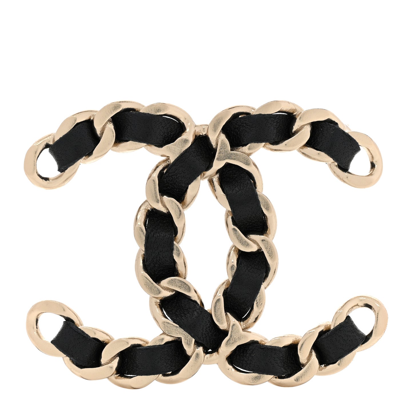 Lambskin Chain CC Brooch Black Gold