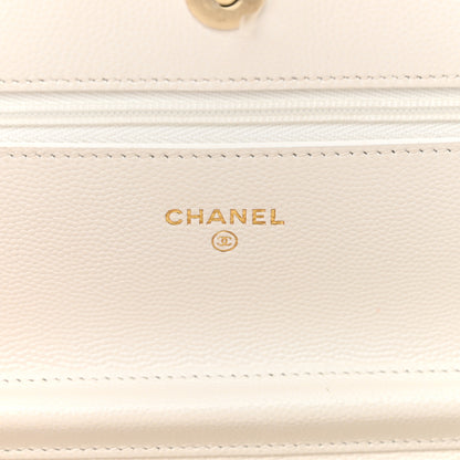 Chanel Caviar Quilted Crystal Heart CC Wallet On Chain WOC White 6 of 12