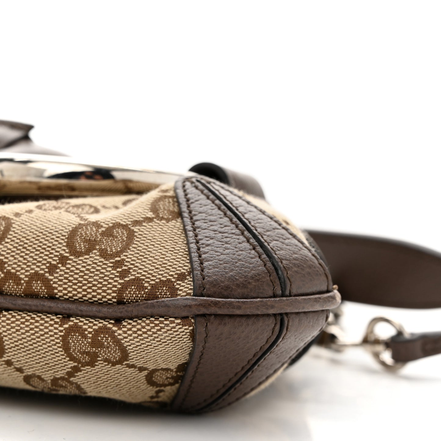 Monogram Textured Dollar Calfskin Heavy Grosgrain Web Medium Maxi Horsebit Chain Shoulder Bag Beige Ebony New Acero