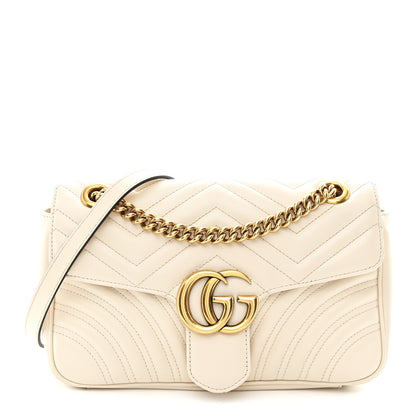 Gucci Calfskin Matelasse Small GG Marmont Shoulder Bag White 1 of 19