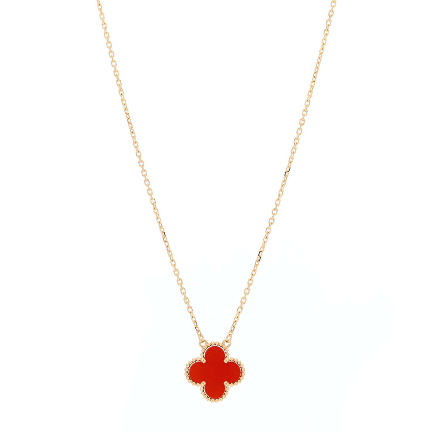 18K Yellow Gold Carnelian Vintage Alhambra Pendant Necklace
