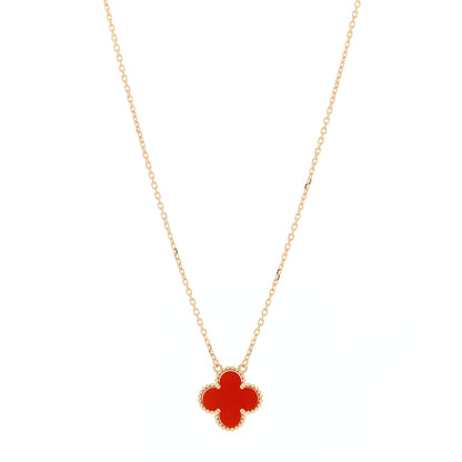 Van Cleef & Arpels 18K Yellow Gold Carnelian Vintage Alhambra Pendant Necklace 1 of 6