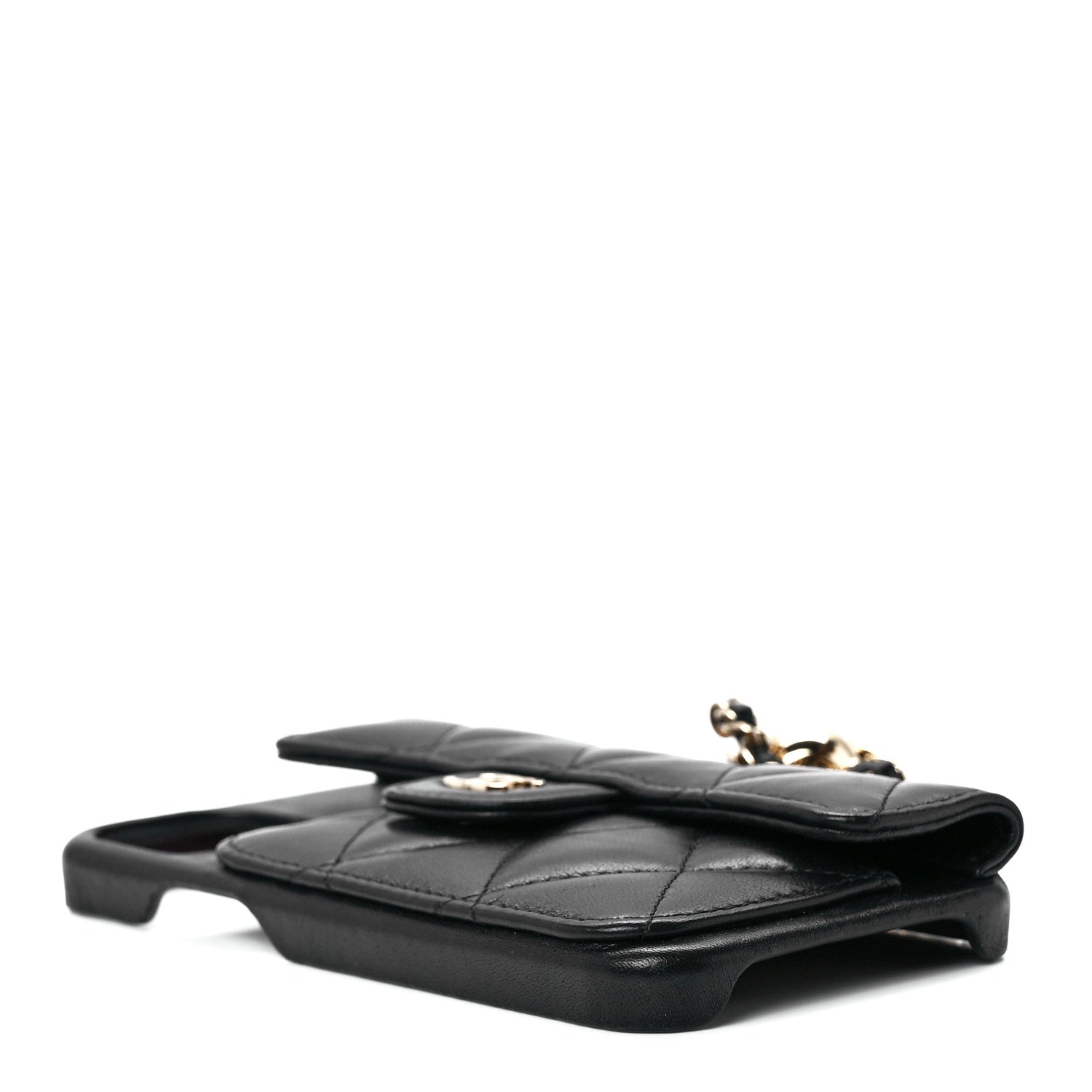 Chanel Lambskin Quilted Pearl Crush iPhone XII Pro Holder With Chain Black 4 of 11