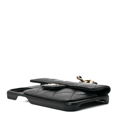 Chanel Lambskin Quilted Pearl Crush iPhone XII Pro Holder With Chain Black 4 of 11