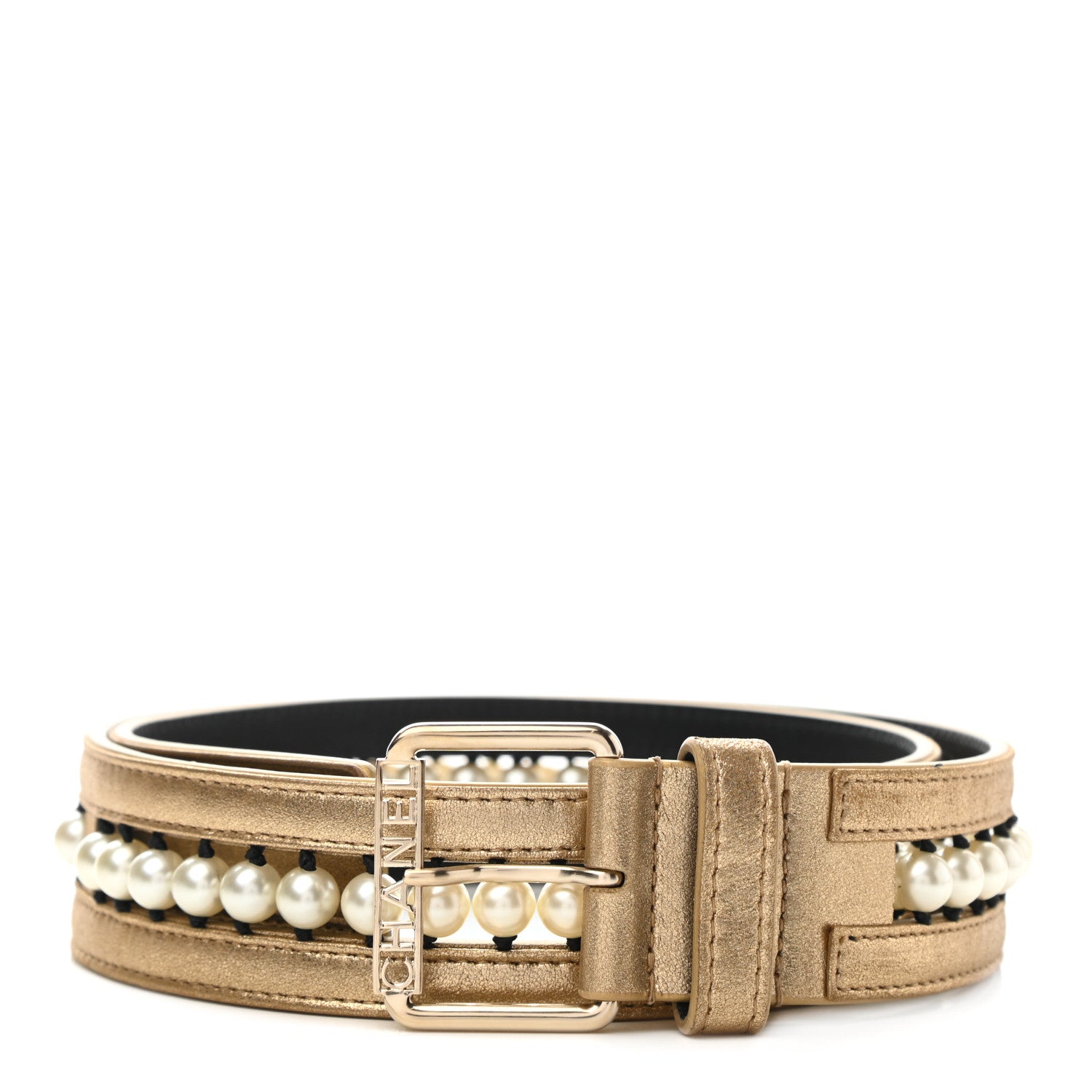 Chanel Metallic Lambskin Pearl CC Belt 80 32 Gold 1 of 5