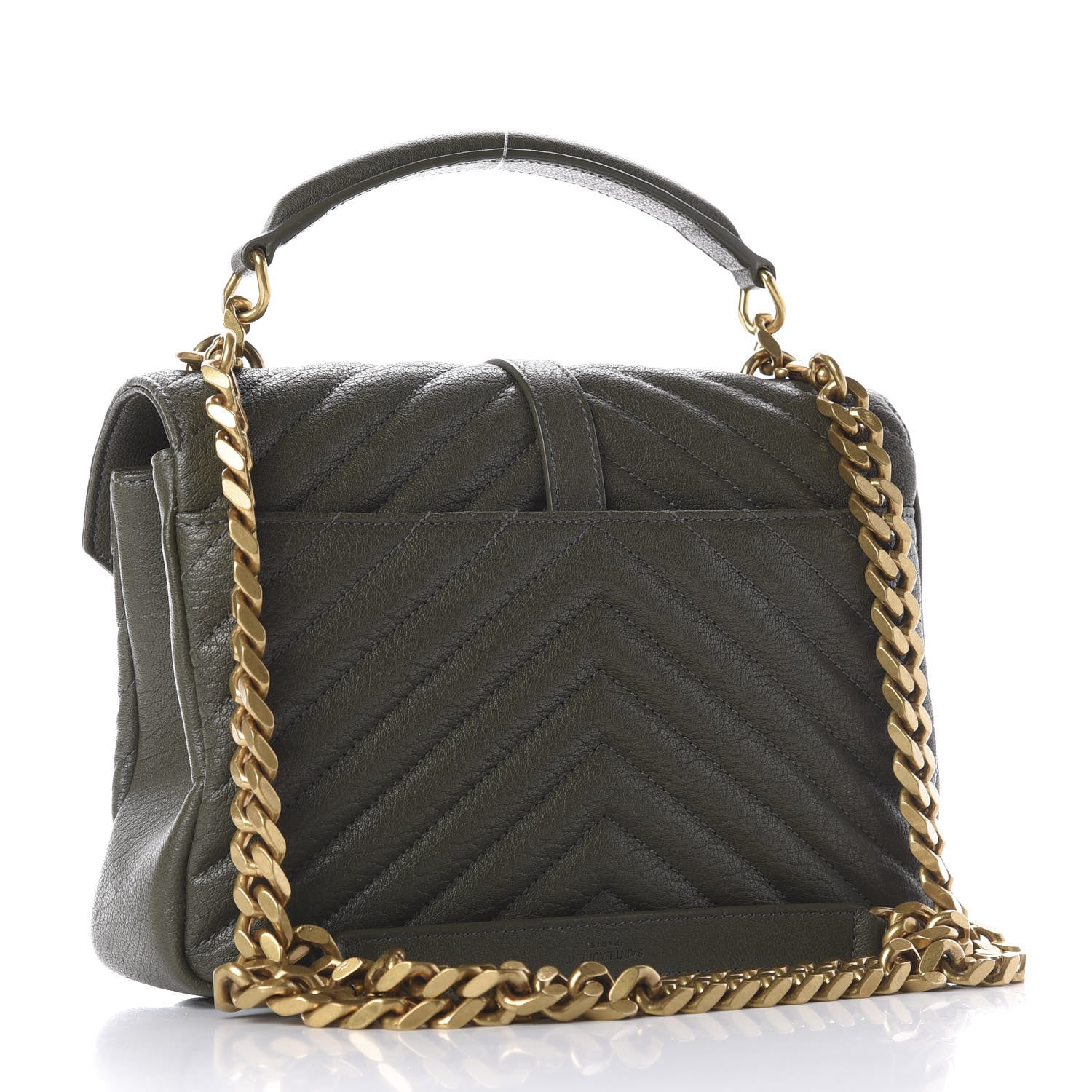 Saint Laurent Sheepskin Matelasse Chevron Monogram Medium College Bag Military Olive 2 of 9