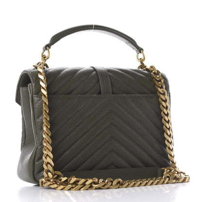 Saint Laurent Sheepskin Matelasse Chevron Monogram Medium College Bag Military Olive 2 of 9