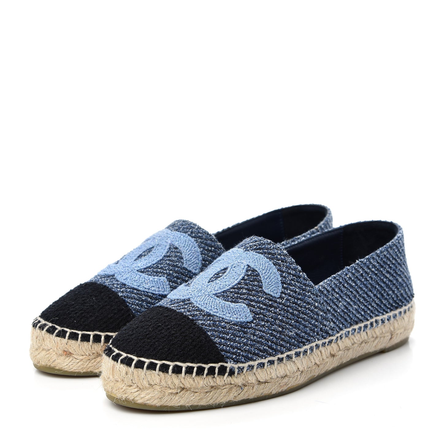 Cotton Tweed CC Espadrilles 36 Blue Ecru Black