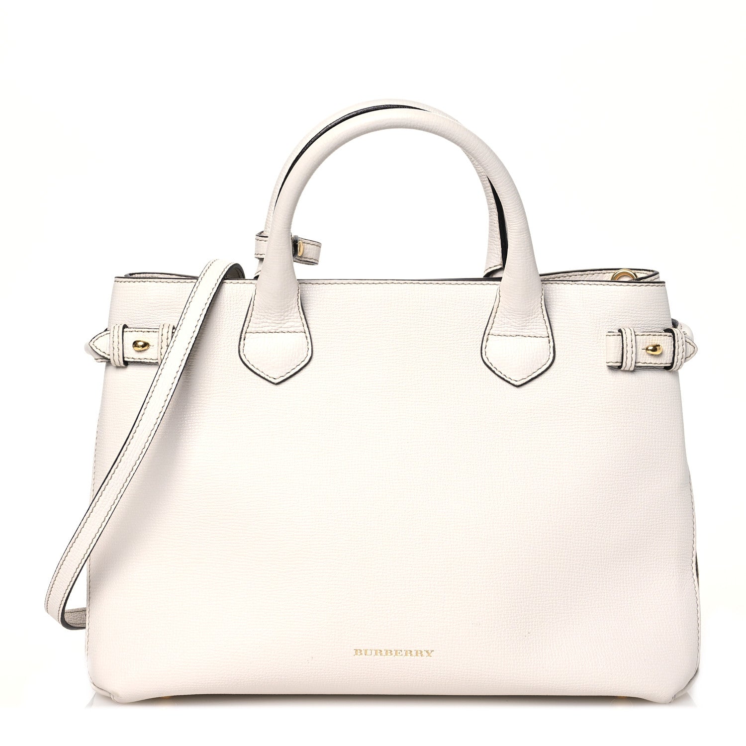 Burberry Derby Calfskin House Check Medium Banner Tote Limestone 1 of 13